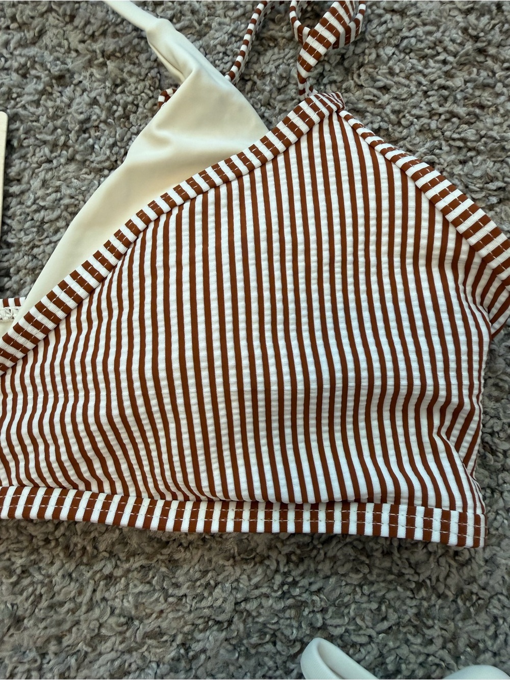 Striped Brown & White Tie-Side Bikini Set - Picture 2 of 4